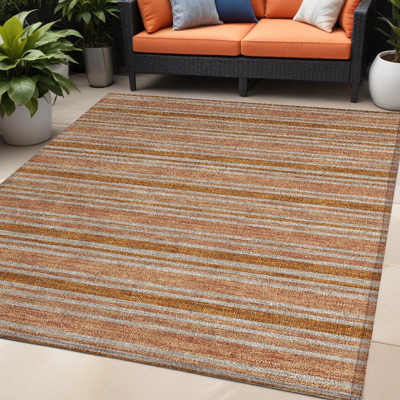 Edge Collections - 5' x 8' - Orange - Washer-Friendly Striped Area Rug for Indoor and Outdoor Use - 1 Piece